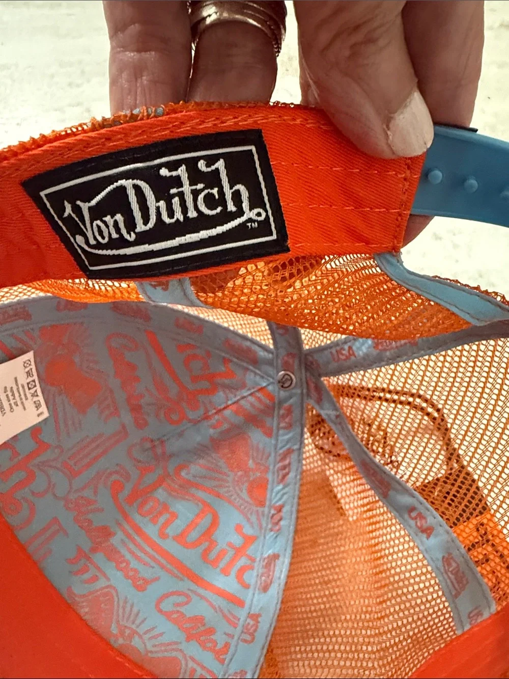 Von Dutch Orange and Light Blue Logo Trucker Hat..nwt ..o/s..sunset haze..unisex